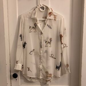 Dog Print Sheer Blouse